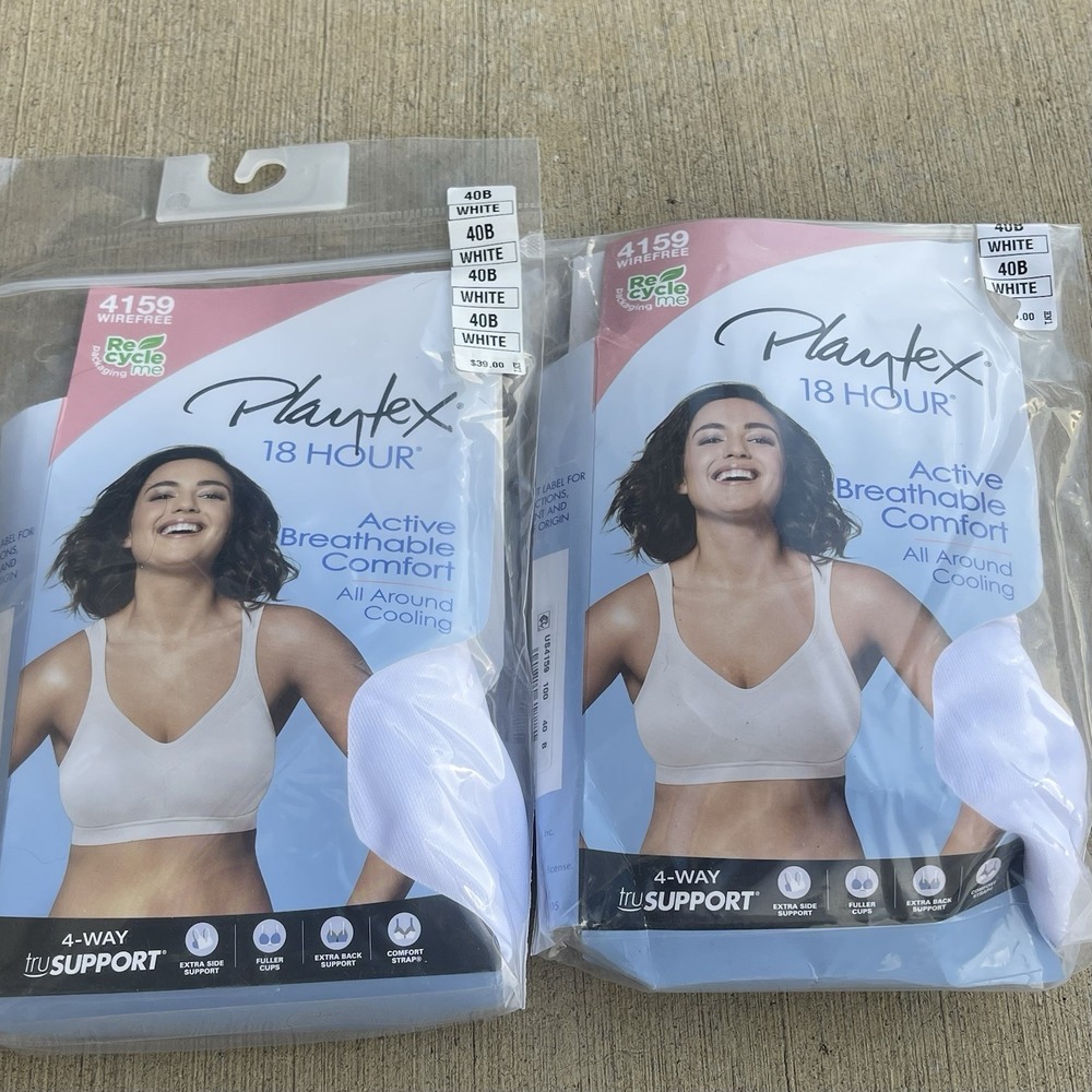 Playtex 18 Hour Active Breathable Comfort Wireless Bra Womens Size 40B White